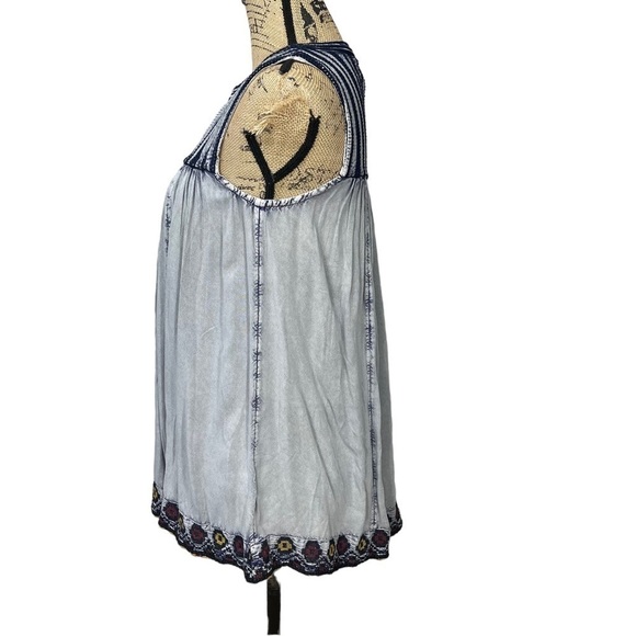 Rachel Zoe Boho Hippie Top Blue Striped Tassels Gypsy Hippie Festival Tunic - Picture 6 of 12